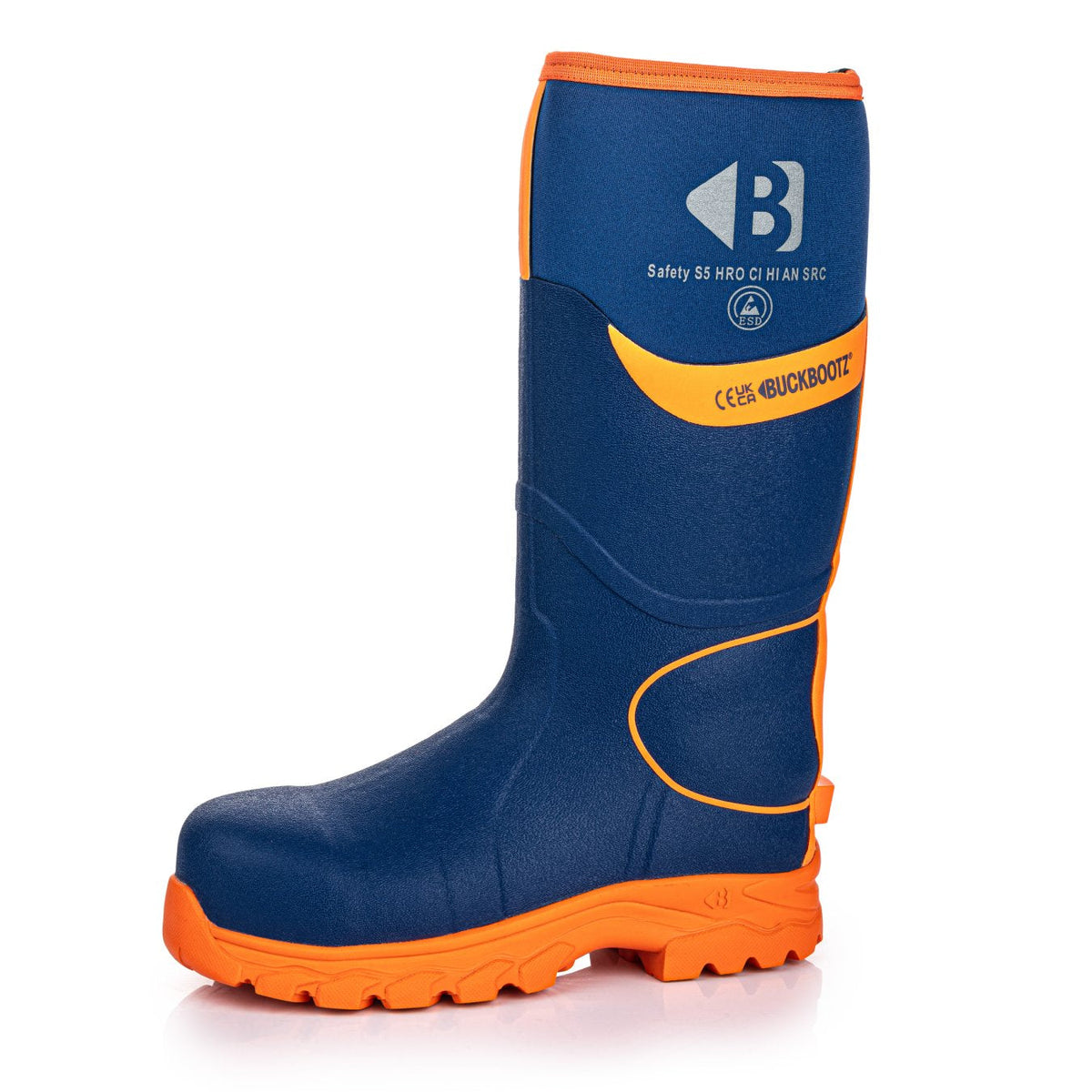 Buckbootz BBZ8000 Blue / Hi-Vis Orange safety wellingtons – product view