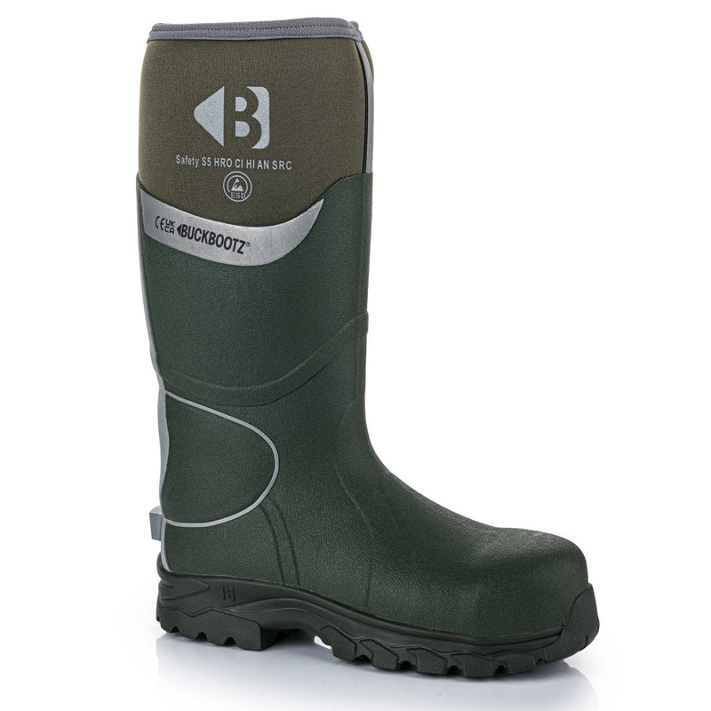 Buckbootz BBZ8000 Green / Silver Reflective safety wellingtons – side view