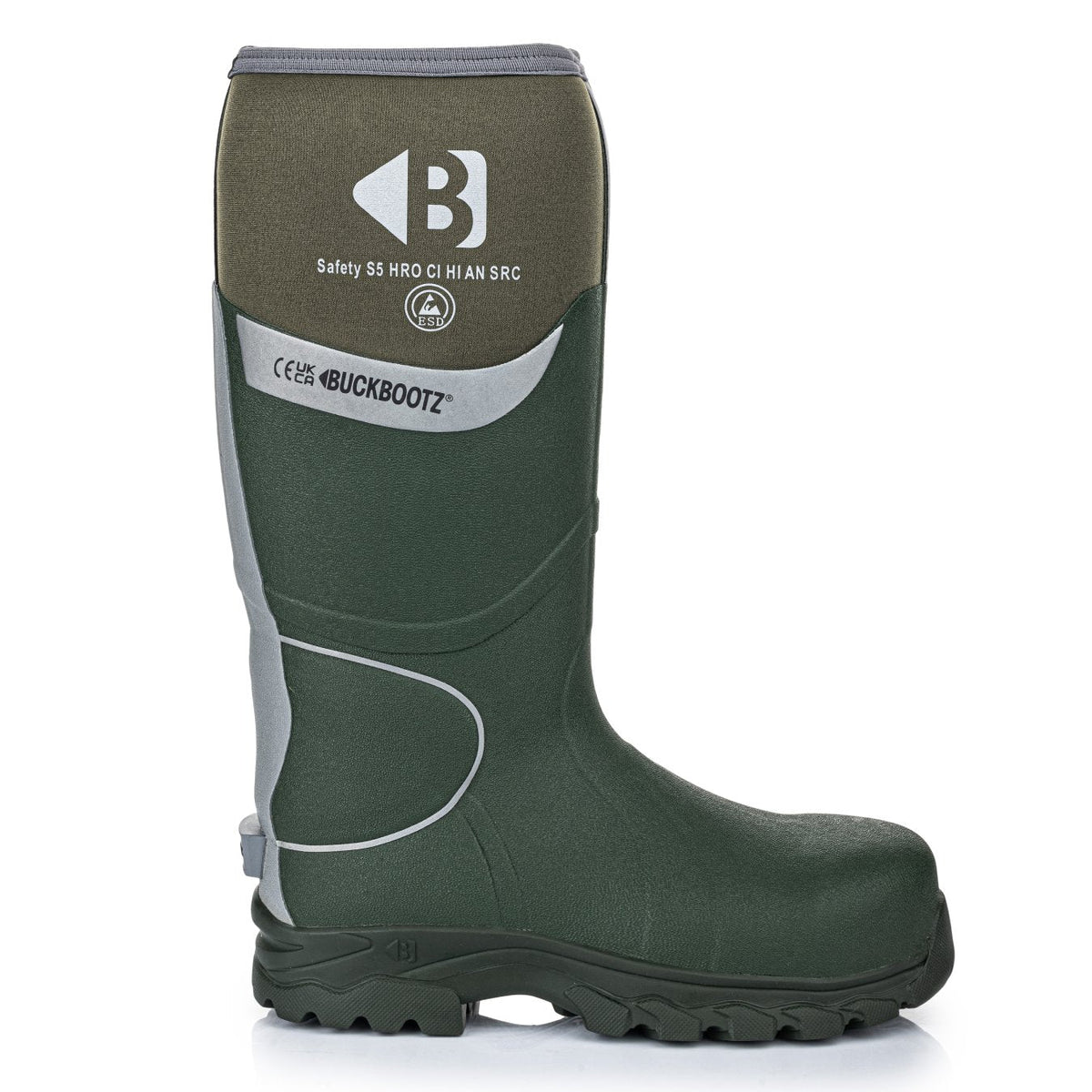 Buckbootz BBZ8000 Green / Silver Reflective safety wellingtons – additional view
