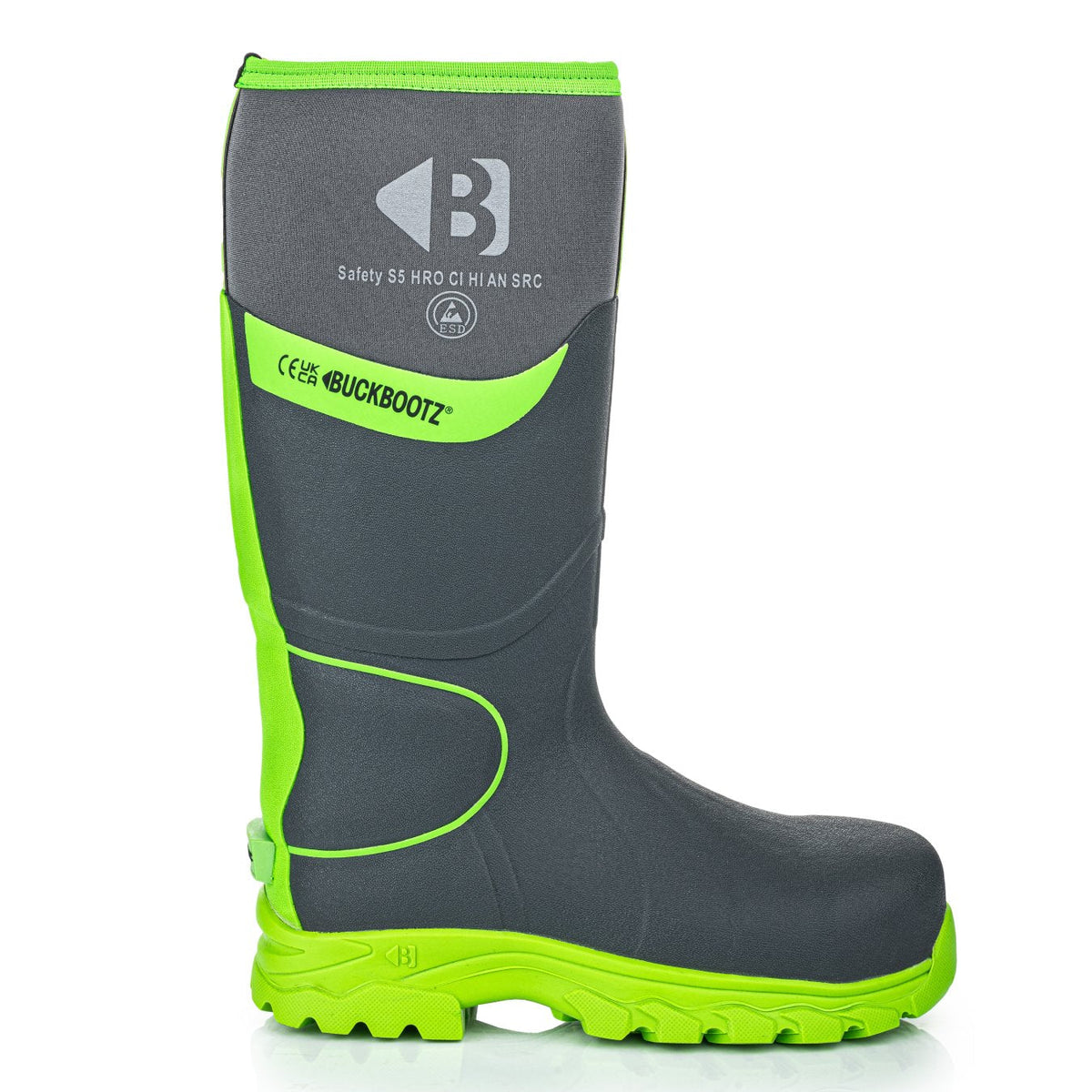 Buckbootz BBZ8000 Grey / Hi-Vis Green safety wellingtons – additional view
