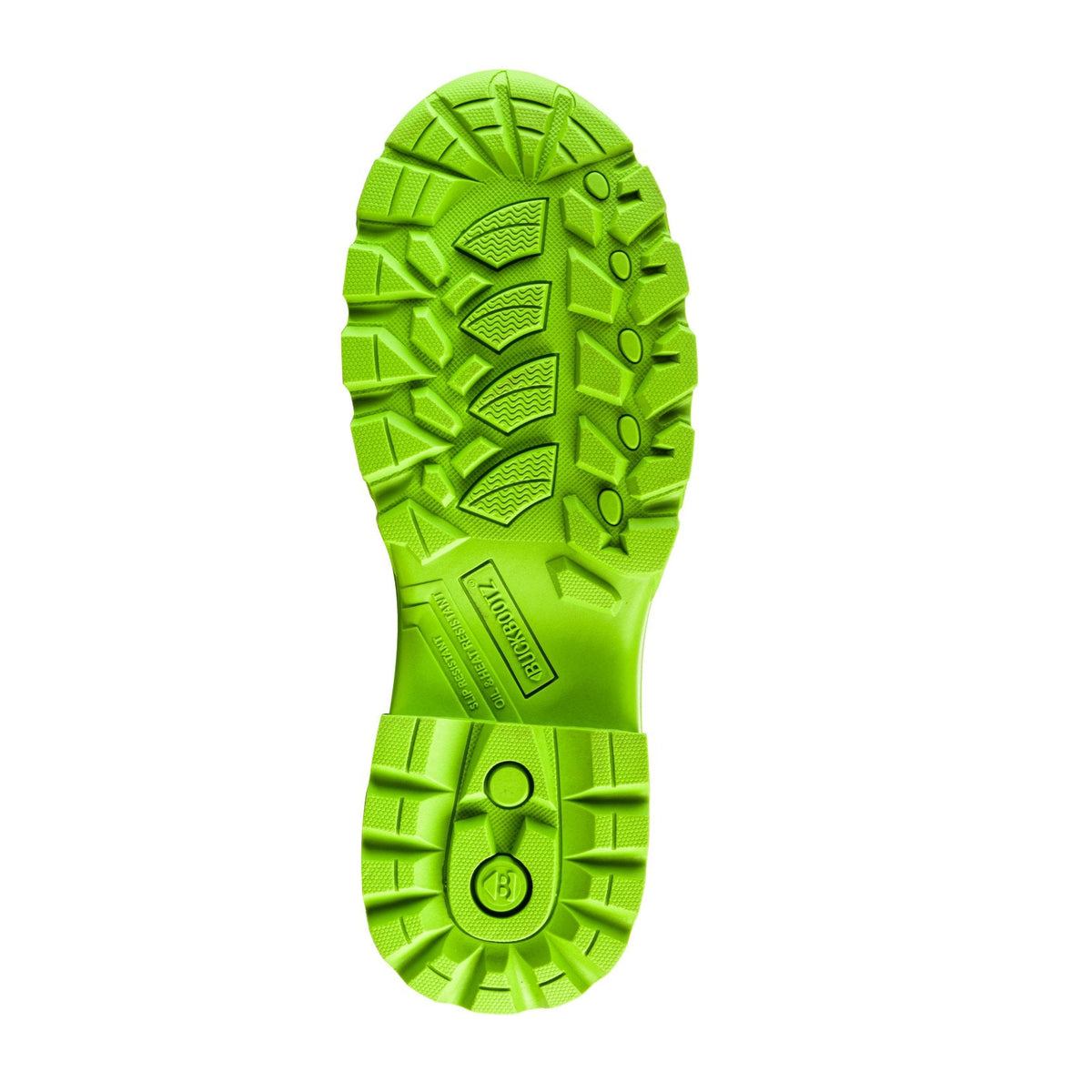 Buckbootz BBZ8000 Grey / Hi-Vis Green safety wellingtons – outsole or supporting view