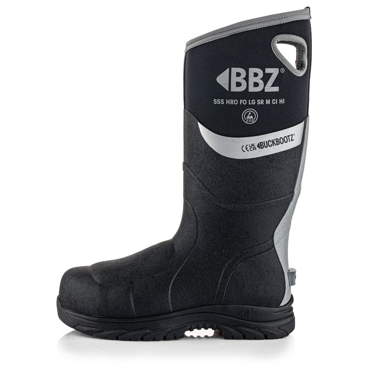 Buckbootz BBZ9000 Black safety wellingtons – side view