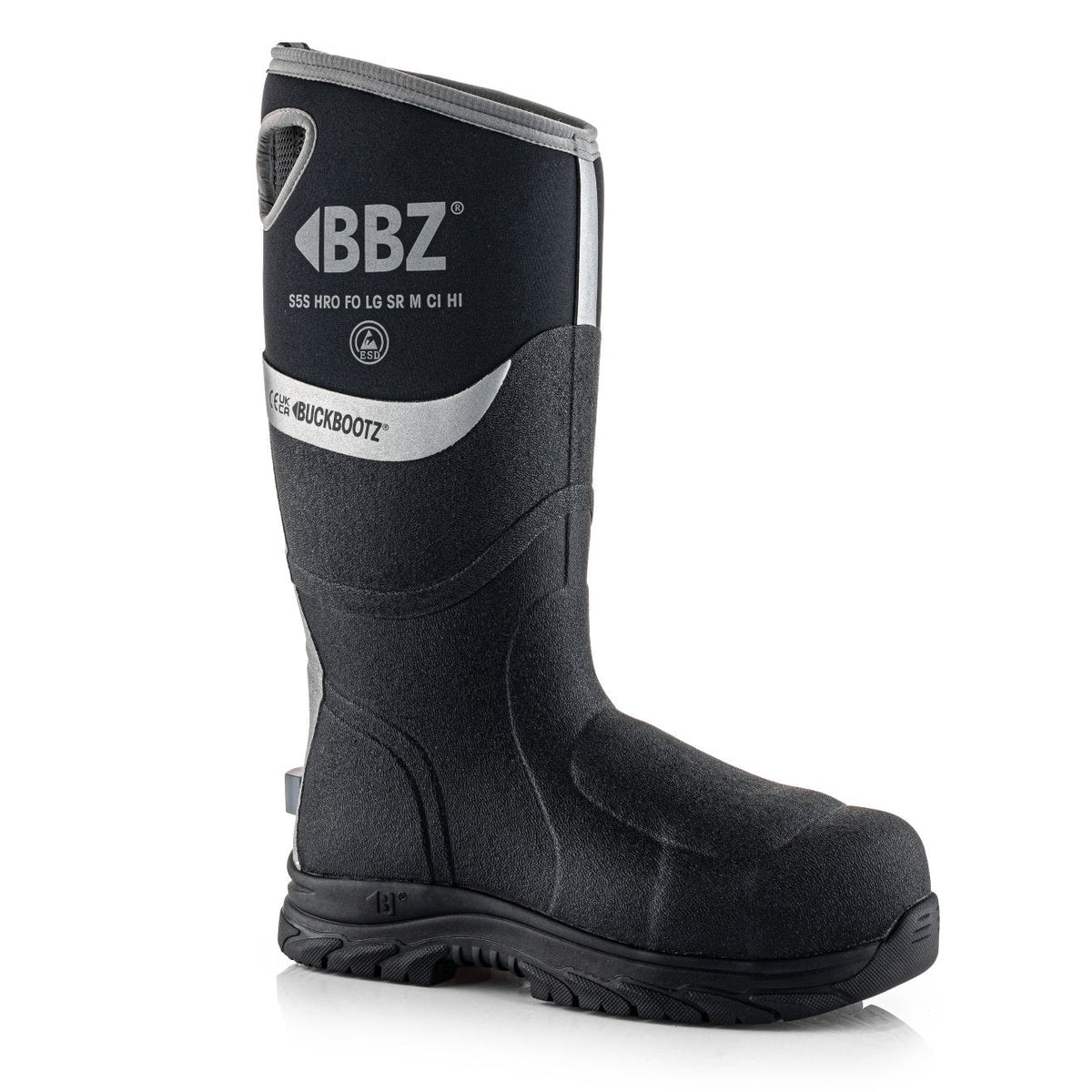 Buckbootz BBZ9000 Black safety wellingtons – detail view