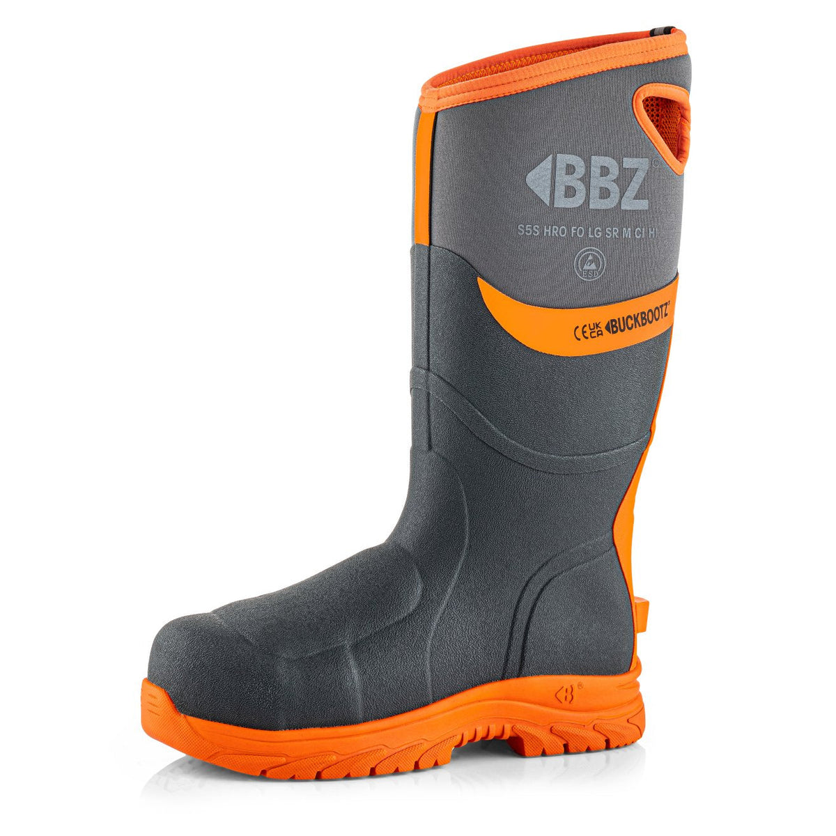 Buckbootz BBZ9000 Grey / Hi-Vis Orange safety wellingtons – product view