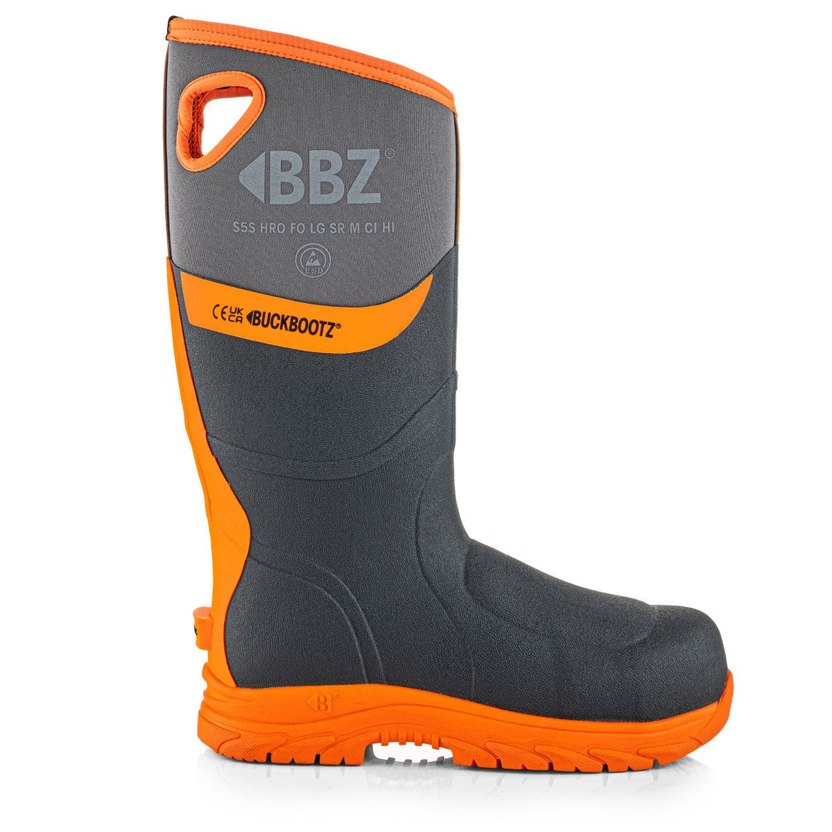 Buckbootz BBZ9000 Grey / Hi-Vis Orange safety wellingtons – additional view