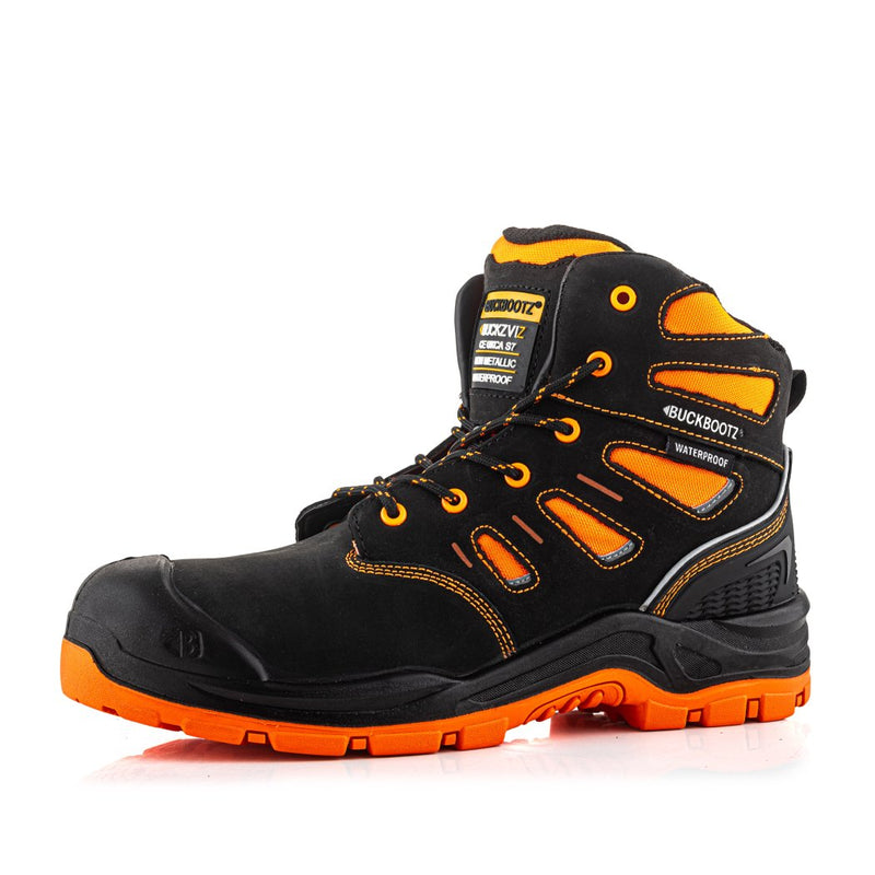 Buckbootz BVIZ2 Black / Hi-Vis Orange safety boots – product view