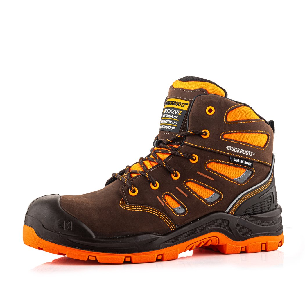 Buckbootz BVIZ2 Brown / Hi-Vis Orange safety boots – product view