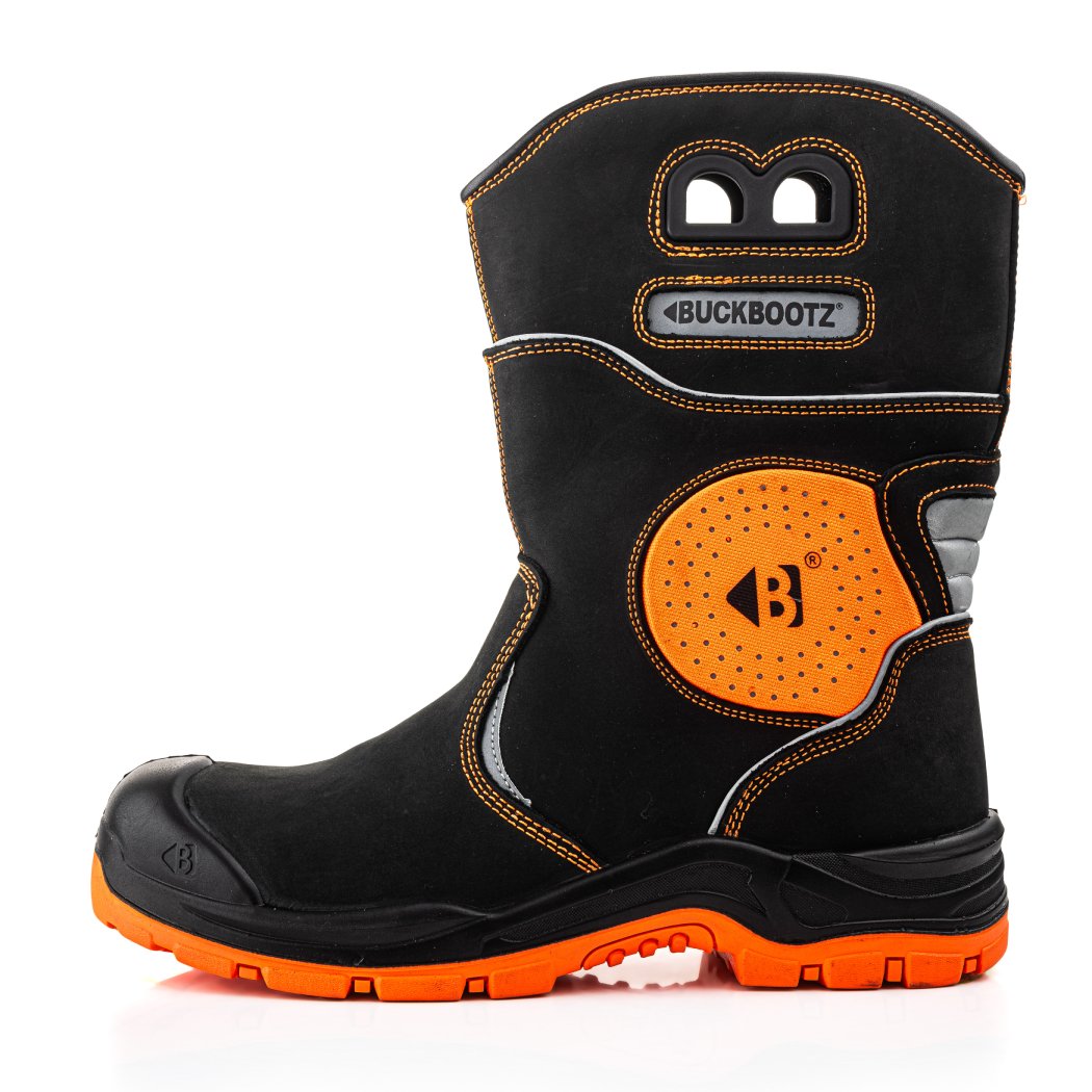 Buckbootz BVIZ5 Black / Hi-Vis Orange safety boots – detail view