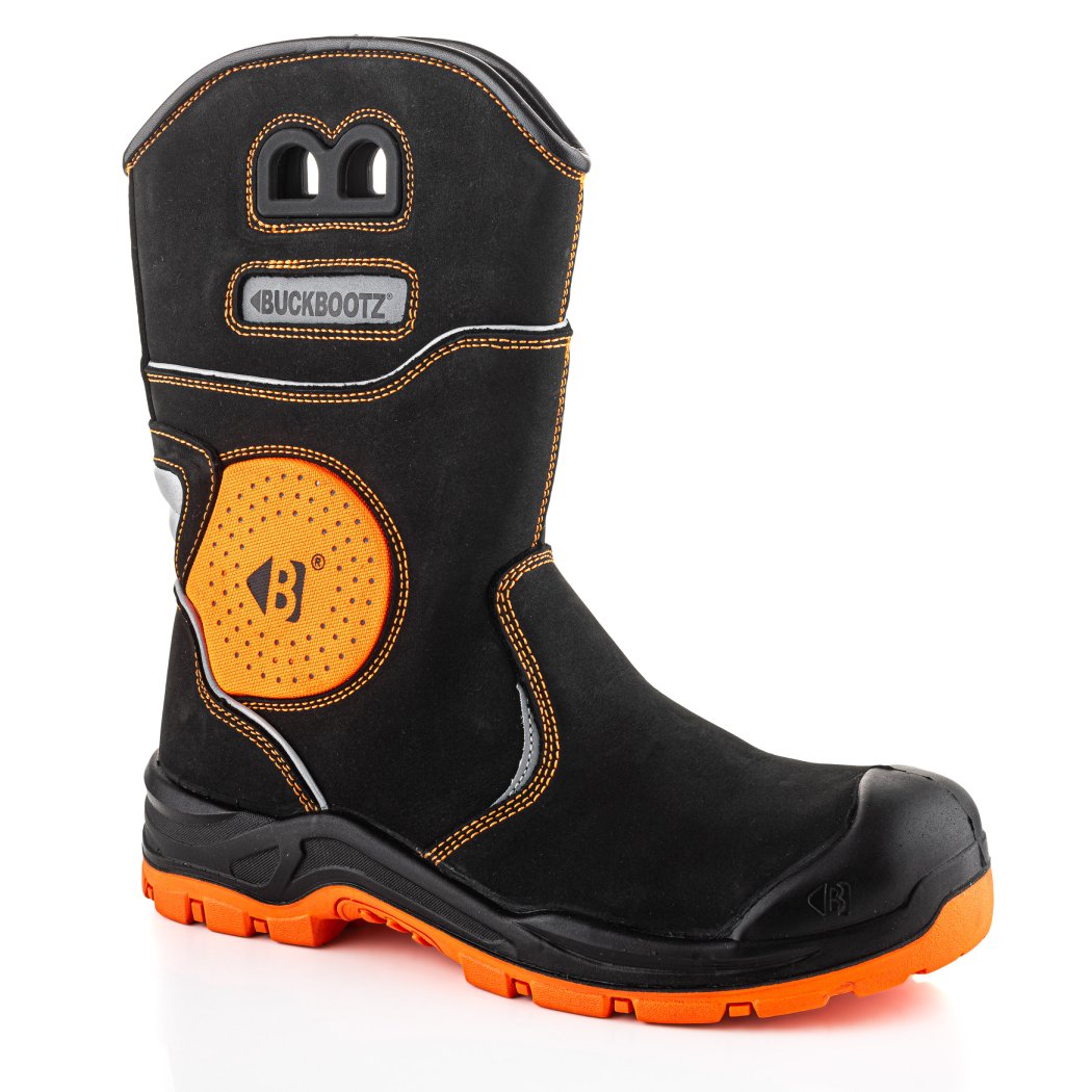 Buckbootz BVIZ5 Black / Hi-Vis Orange safety boots – side view