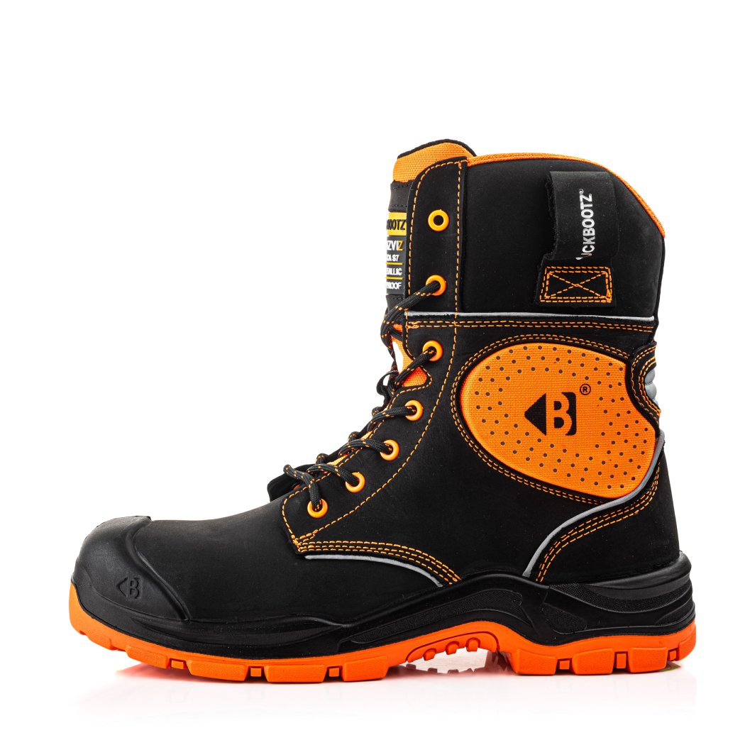 Buckbootz BVIZ6 Black / Hi-Vis Orange safety boots – detail view