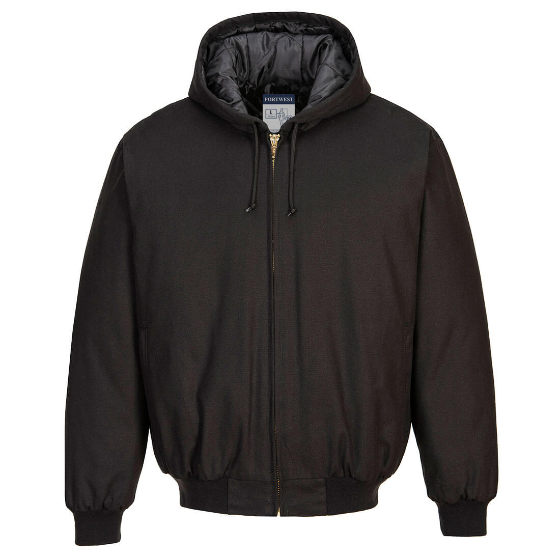 Portwest Duck Quilt Lined Hooded Jacket - Black - DC801BKR