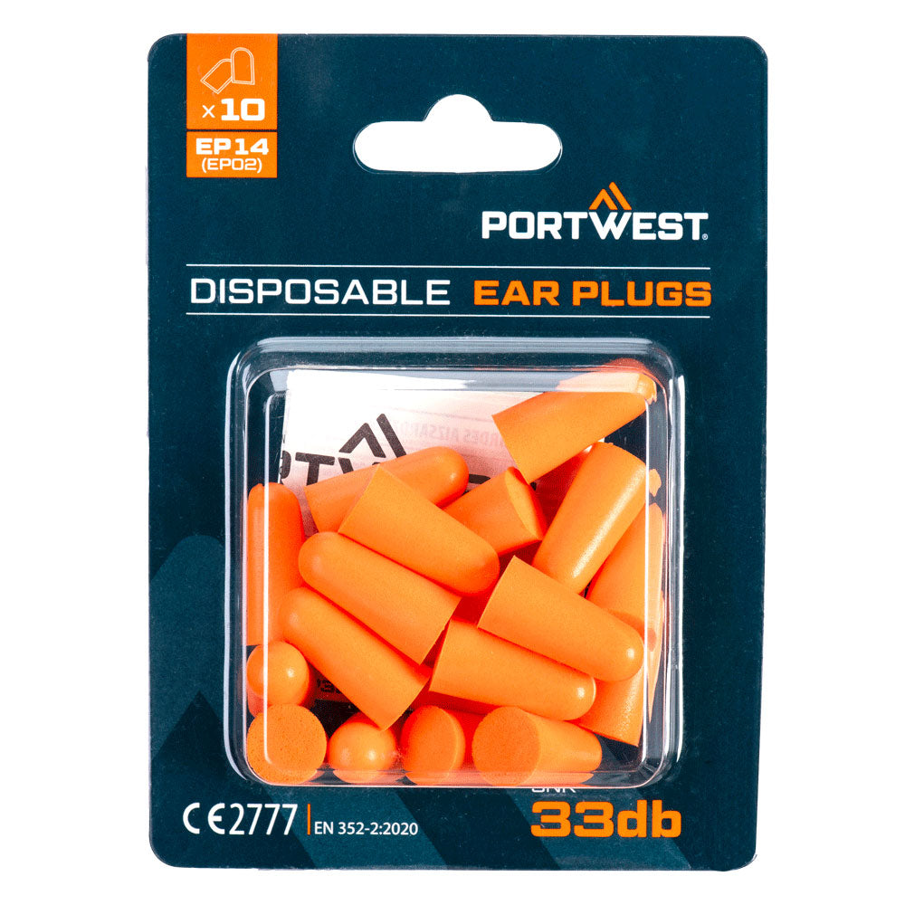 Portwest PU Foam Ear Plugs Blister Pack (10 Pairs) - Orange - EP14ORR