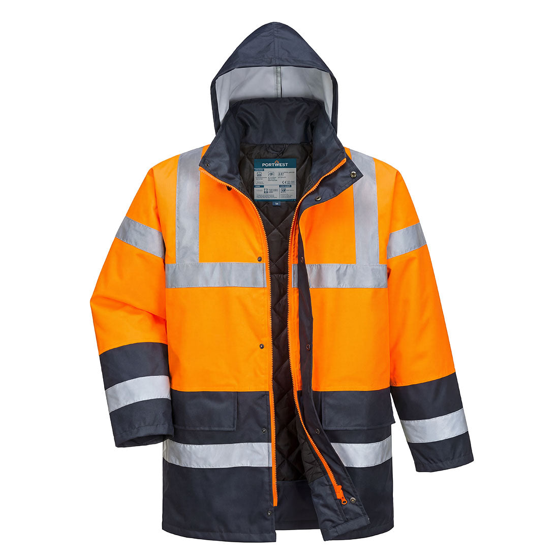 Portwest ES1 Essential Hi-Vis Contrast Winter Traffic Jacket - ES466 - Orange/Navy / 4XL