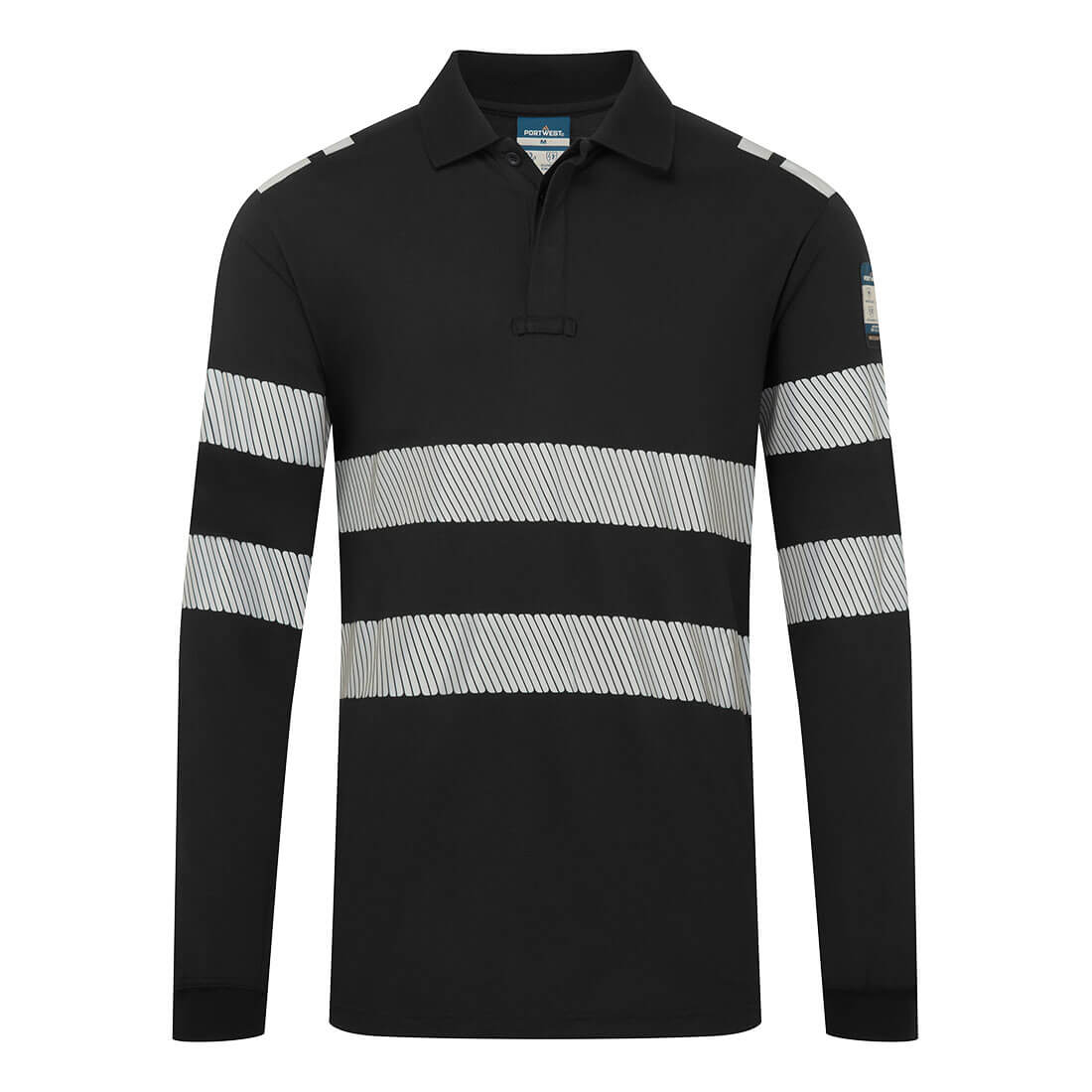 Portwest PW3 Modaflame Knit FR Long Sleeve Polo Shirt - Black - FR733BKR