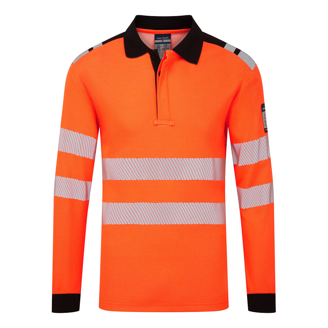 Portwest PW3 Modaflame Knit HVO FR Long Sleeve Polo Shirt - Orange/Black - FR734OBR
