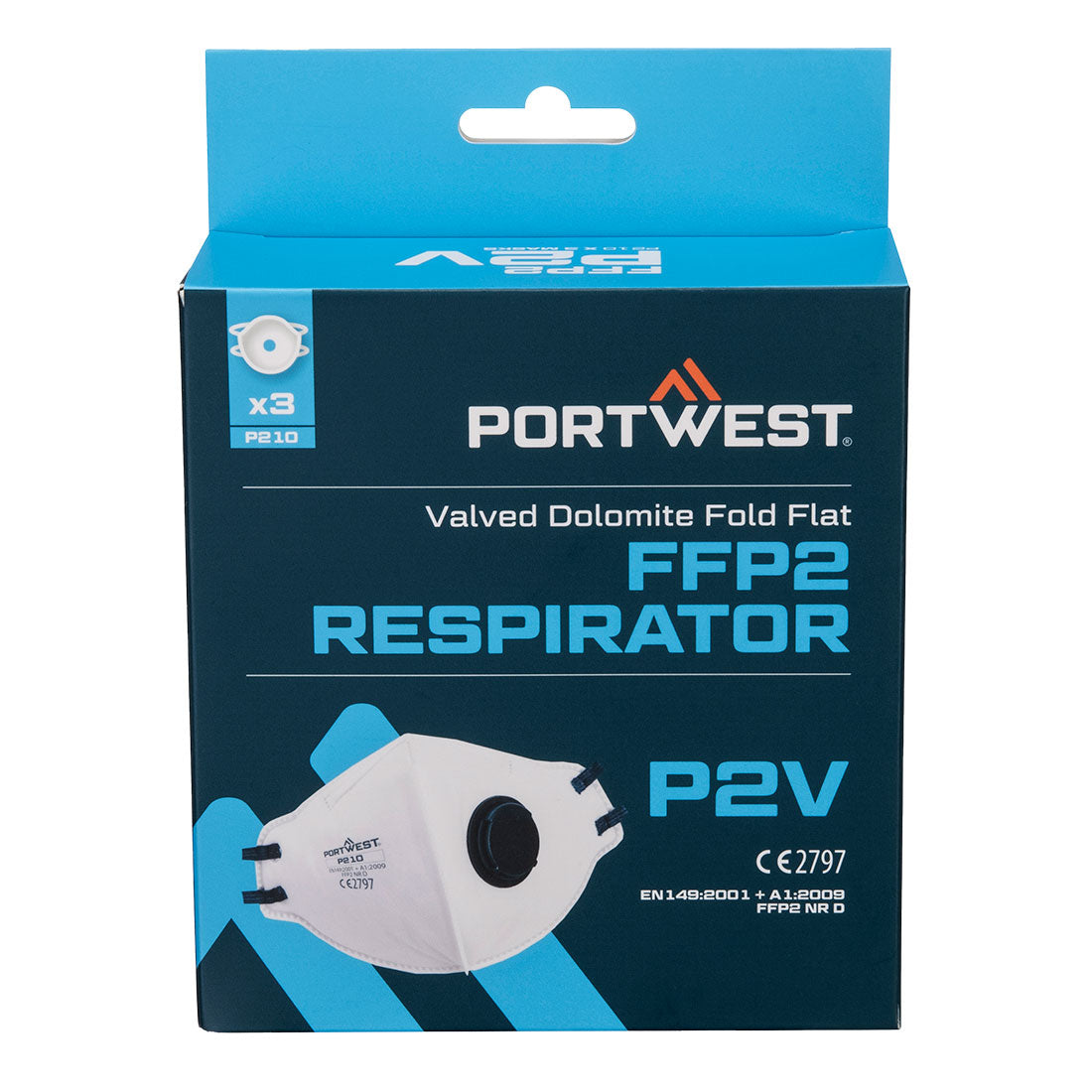 Portwest FFP2 Valved Dolomite Fold Flat Respirator (Pk3) - White - P210WHR