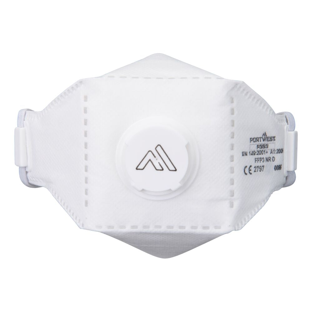 Portwest EAGLE PRO FFP3 Valved Dolomite Fold Flat Respirator (Pk10) - White - P393WHR