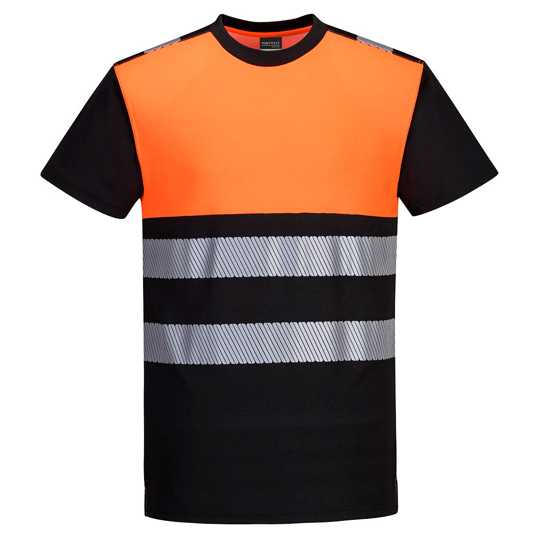 Portwest PW3 Hi-Vis Cotton Comfort Class 1 T-Shirt S/S - Black/Orange - PW311BKO