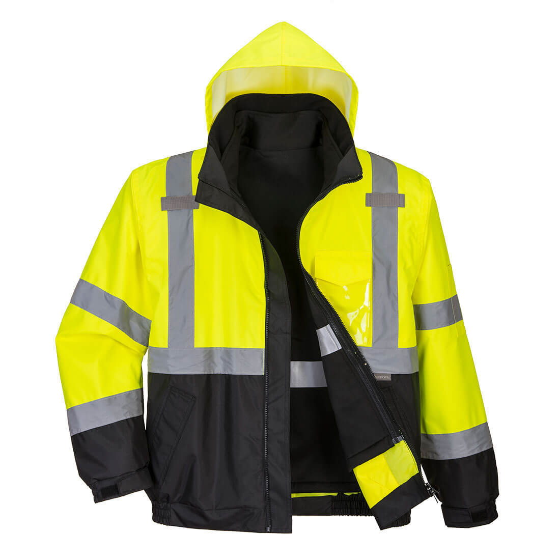 Portwest Hi-Vis 3-in-1 Contrast Premium Bomber Jacket - Yellow/Black - S365YBR
