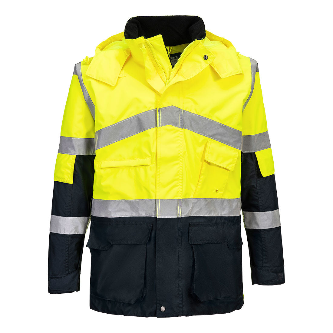 Portwest Hi-Vis Breathable Contrast Rain Jacket - Yellow/Navy - S760YNR
