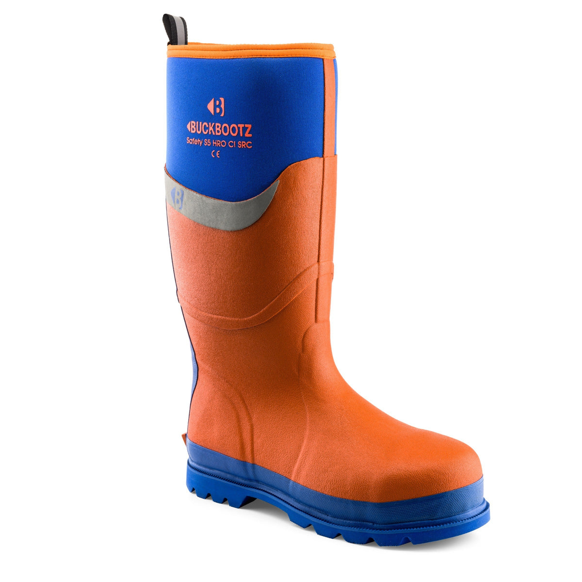 Buckbootz BBZ6000 Orange / Blue Trim safety wellingtons – product view