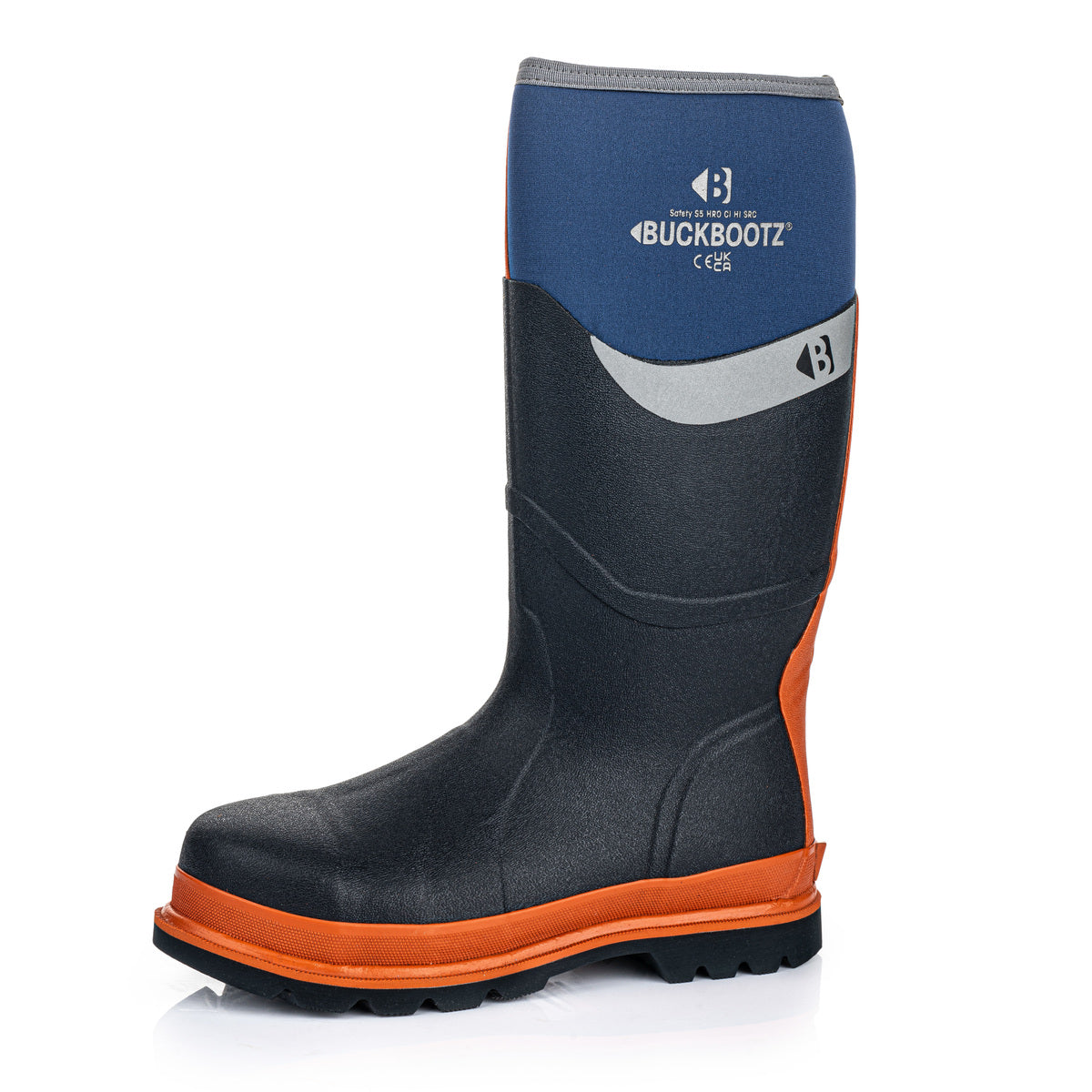 Buckbootz BBZ6000 Blue / Orange Trim safety wellingtons – product view