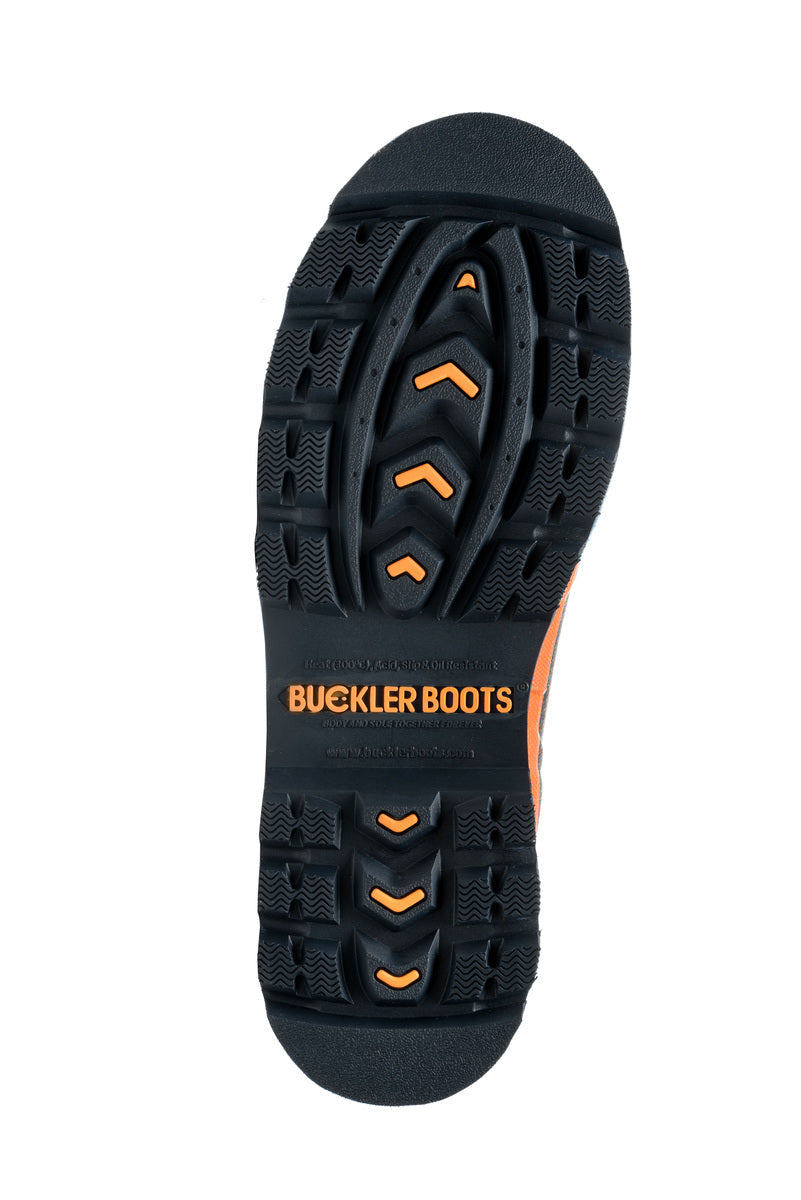 Buckbootz BBZ6000 Blue / Orange Trim safety wellingtons – side view