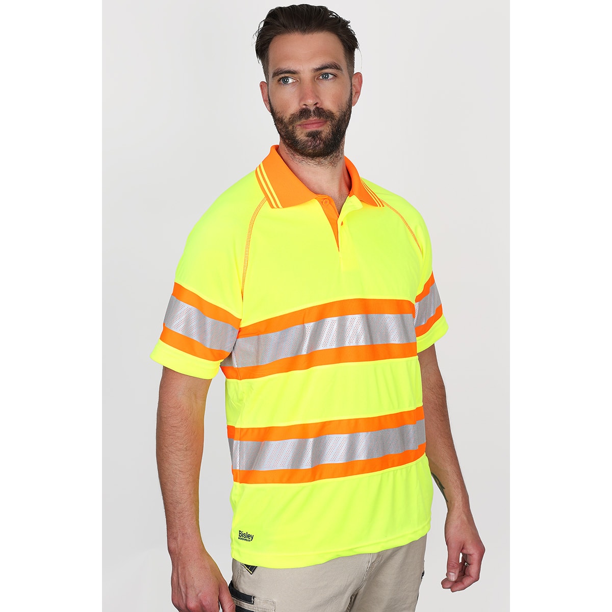 Bisley Taped Double Hi Vis Mesh Polo - Yellow/Orange