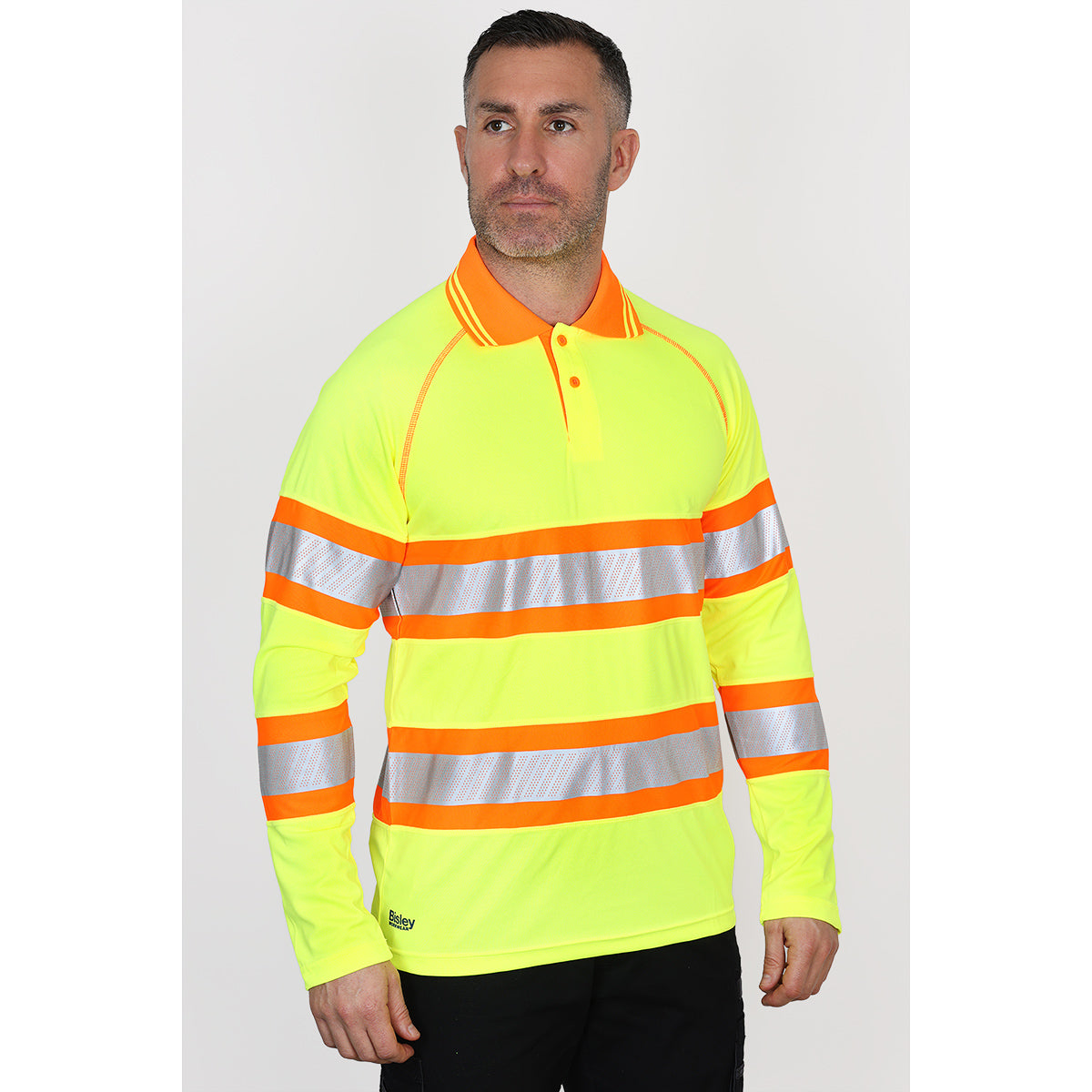 Bisley Taped Double Hi Vis Mesh Long Sleeve Polo