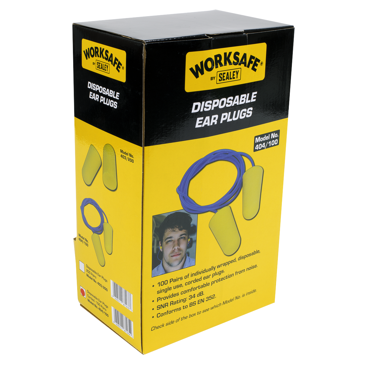 Sealey 404/100 Ear Plugs Disposable Corded Pack of 100 Pairs