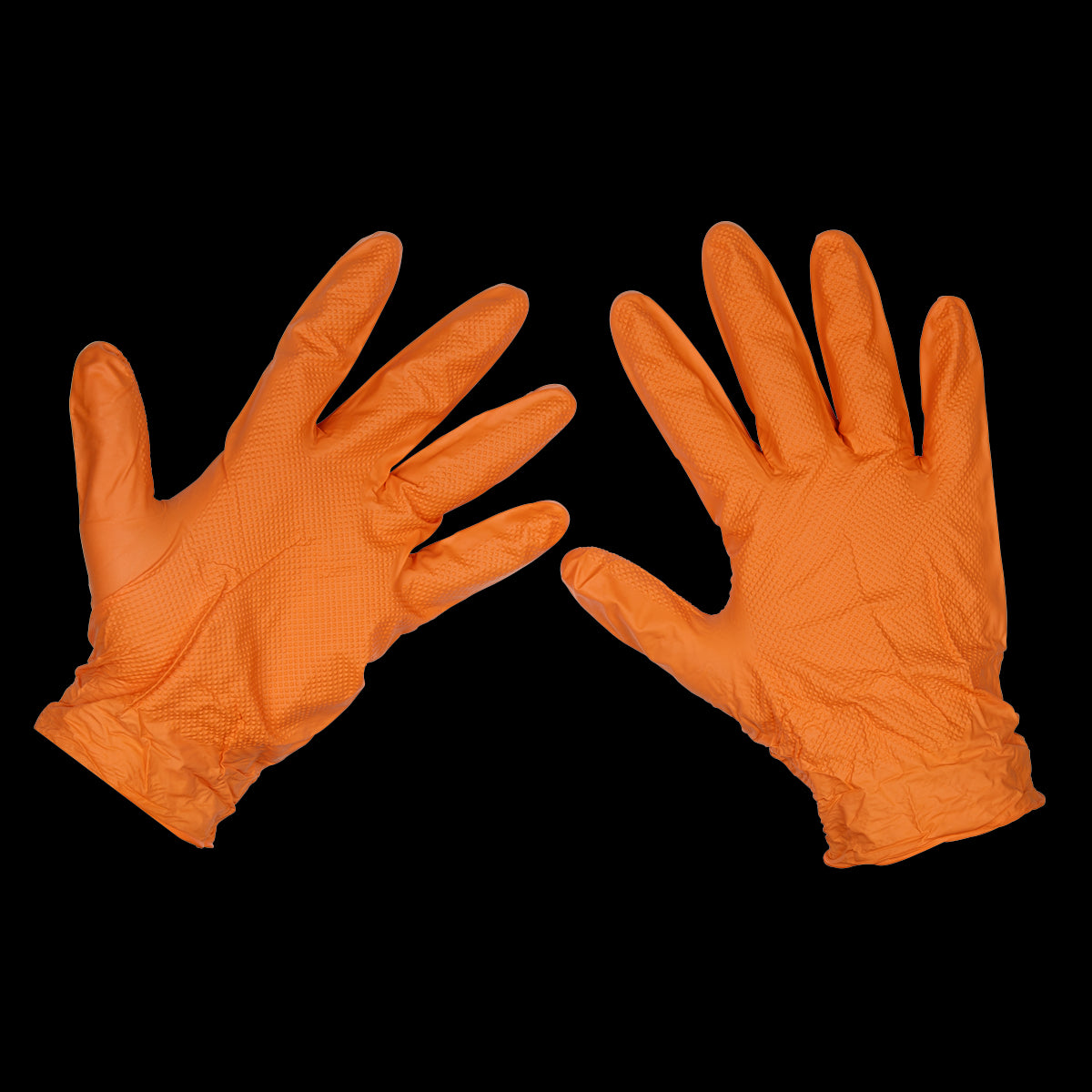 Sealey SSP56L Orange Diamond Grip Extra-Thick Nitrile Powder- Free Gloves Large - Pack of 50