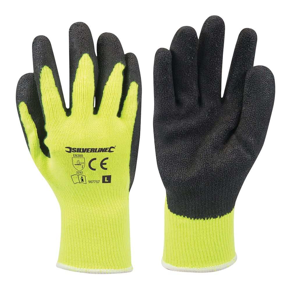 Silverline Hi-Vis Builders Gloves Yellow - L 10 - 907757