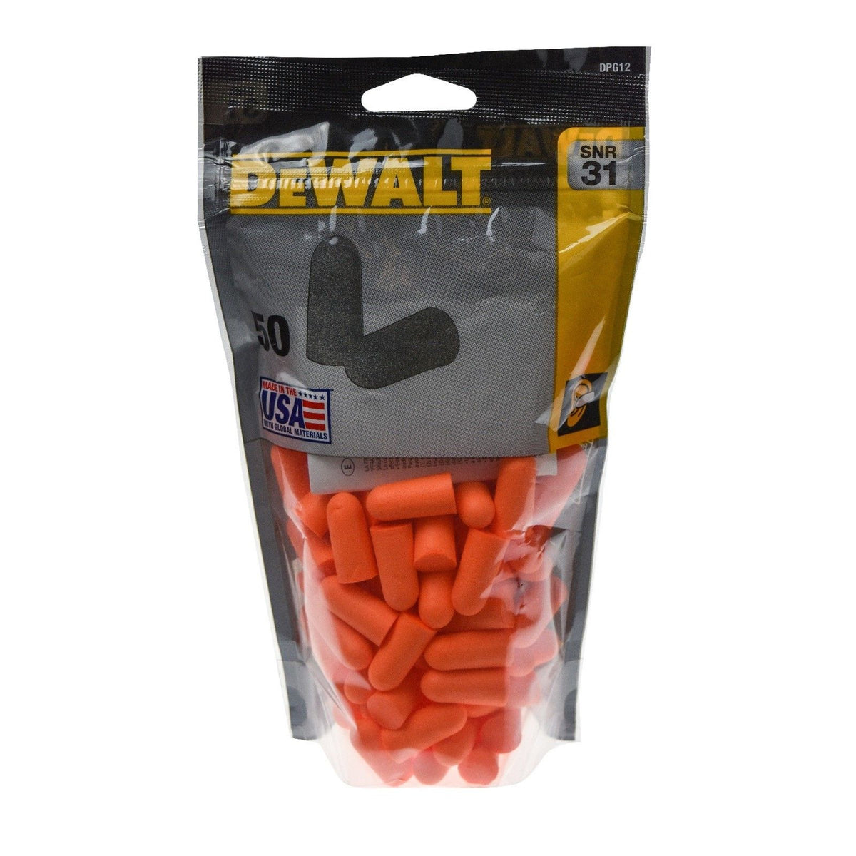 Dewalt Disposable Earplugs 50 Pair Zip-Log Bag - Orange - Size Itm (26888-45112-01)