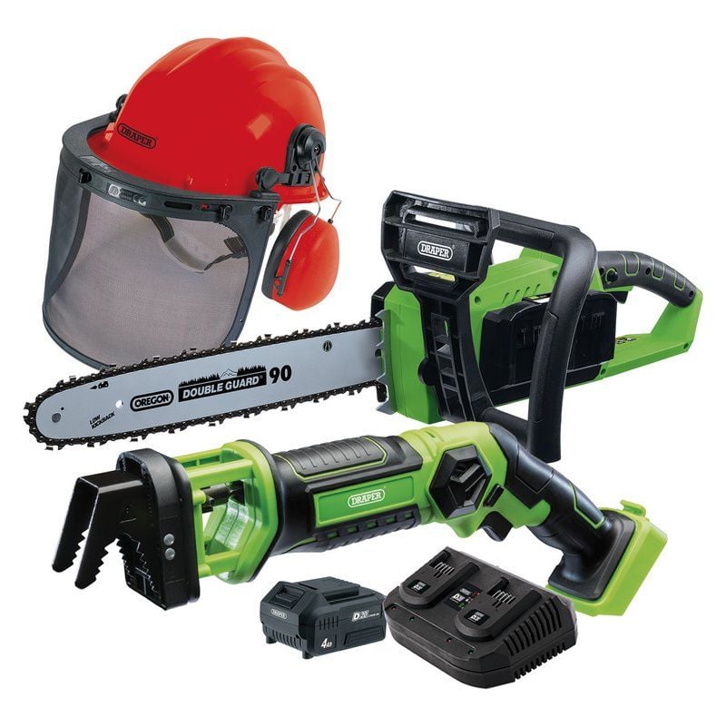 Draper PTKD20GK2 D20 Cordless Garden Saw Kit with Forestry Helmet - (99763)