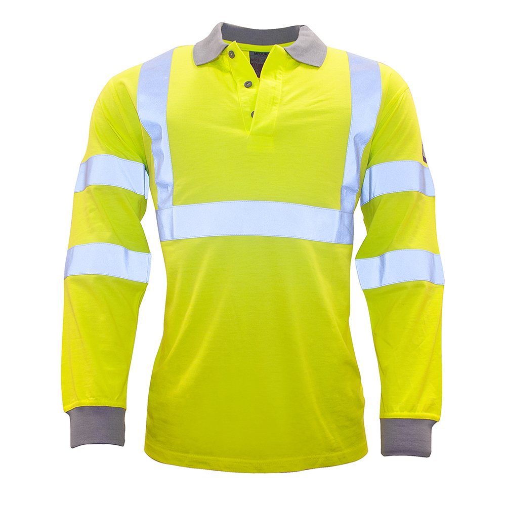 Flame Resistant Anti-Static Hi-Vis Long Sleeve Polo Shirt