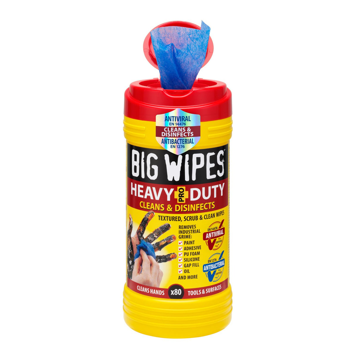 Big Wipes 80's PRO+ HEAVY DUTY - ANTIVIRAL - RED TOP - (20x30CM) WIPE TUBS - BLUE SCRUB FABRIC